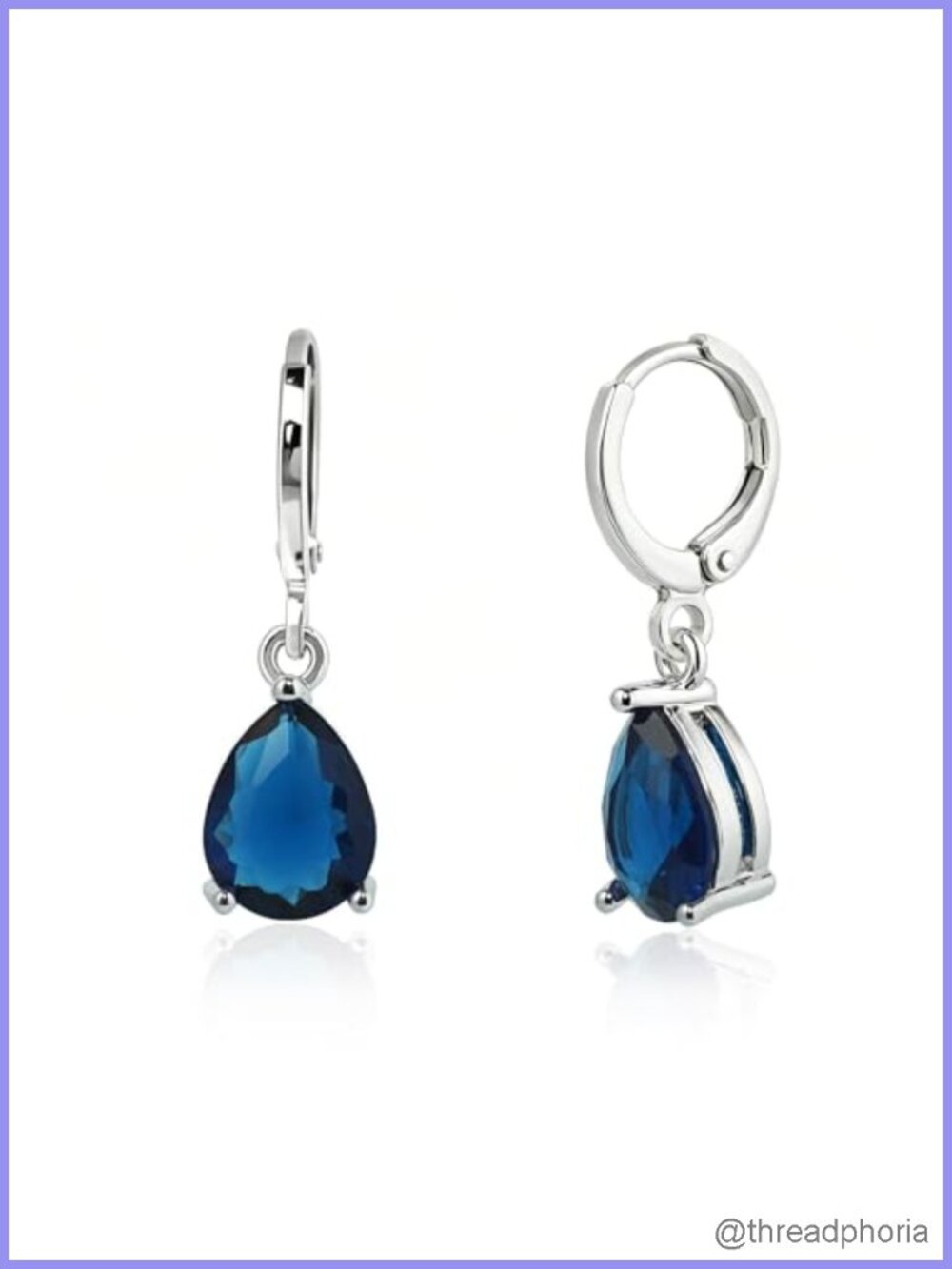 Teardrop Sapphire Earrings for Women Sterling Silver Dangle Hoop Leverback
